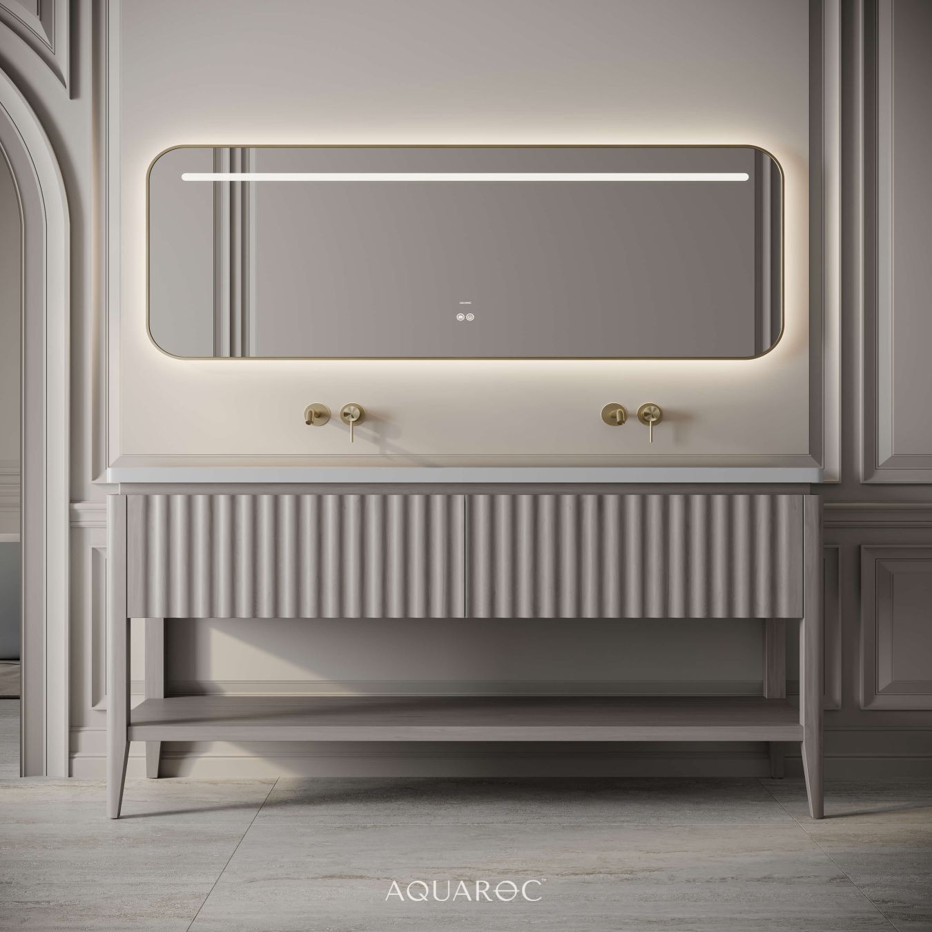 Kensington Double Vanity Unit & Stone Basin 1600mm Sabbia Grigio Oak